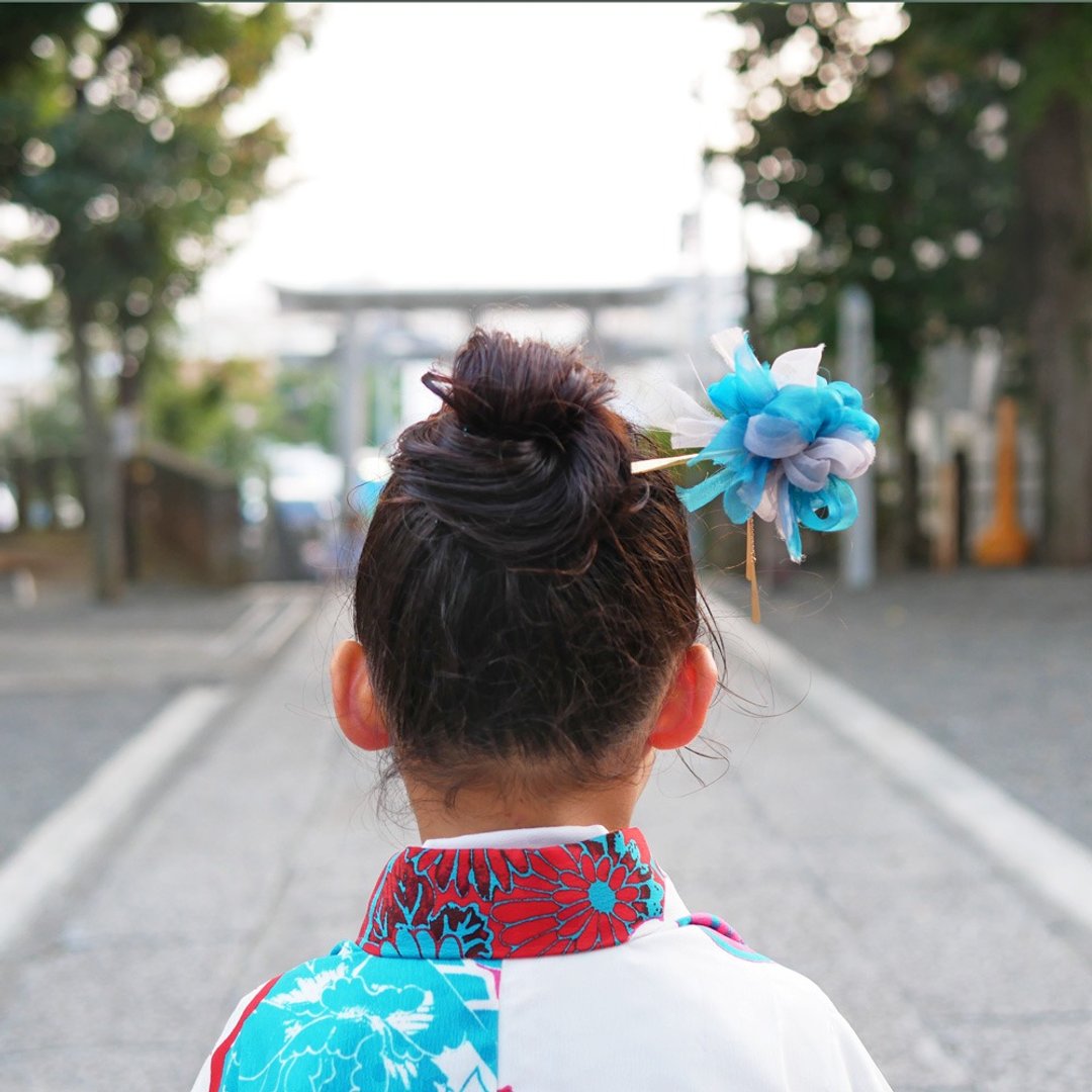 Blooming knitting Temari Kanzashi Hana Asagi - 发饰 - 其他人造纤维 蓝色