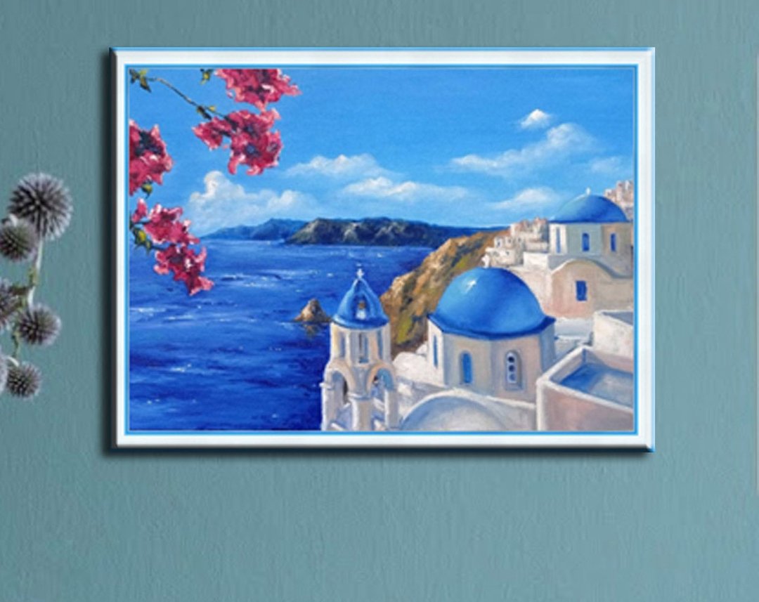 Colorful Painting, Handmade Wall Art, Oil Painting On Canvas, Hanging Art 海 原畫 - 海报/装饰画/版画 - 其他材质 蓝色