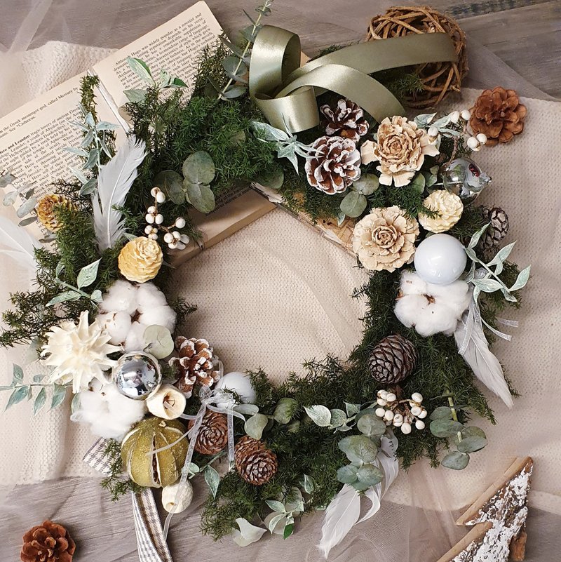 圣诞永生大花圈38厘米。天使祈祷。板桥工作室。初学者可。一人开 - 植栽 - 植物．花 