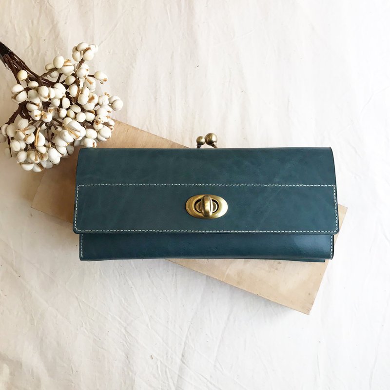 植鞣革长夹_8卡3隔层_口金零钱层_文青蓝 - 皮夹/钱包 - 真皮 蓝色