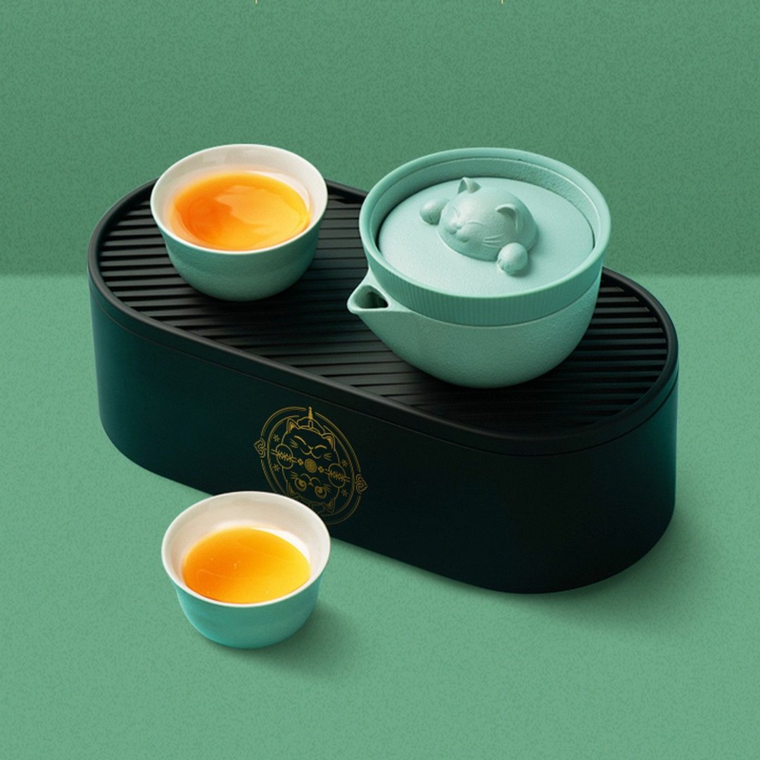 故宫宫廷文化 | 御猫进宝茶具 茶壶茶杯  红点奖  中秋礼物 - 茶具/茶杯 - 陶 绿色