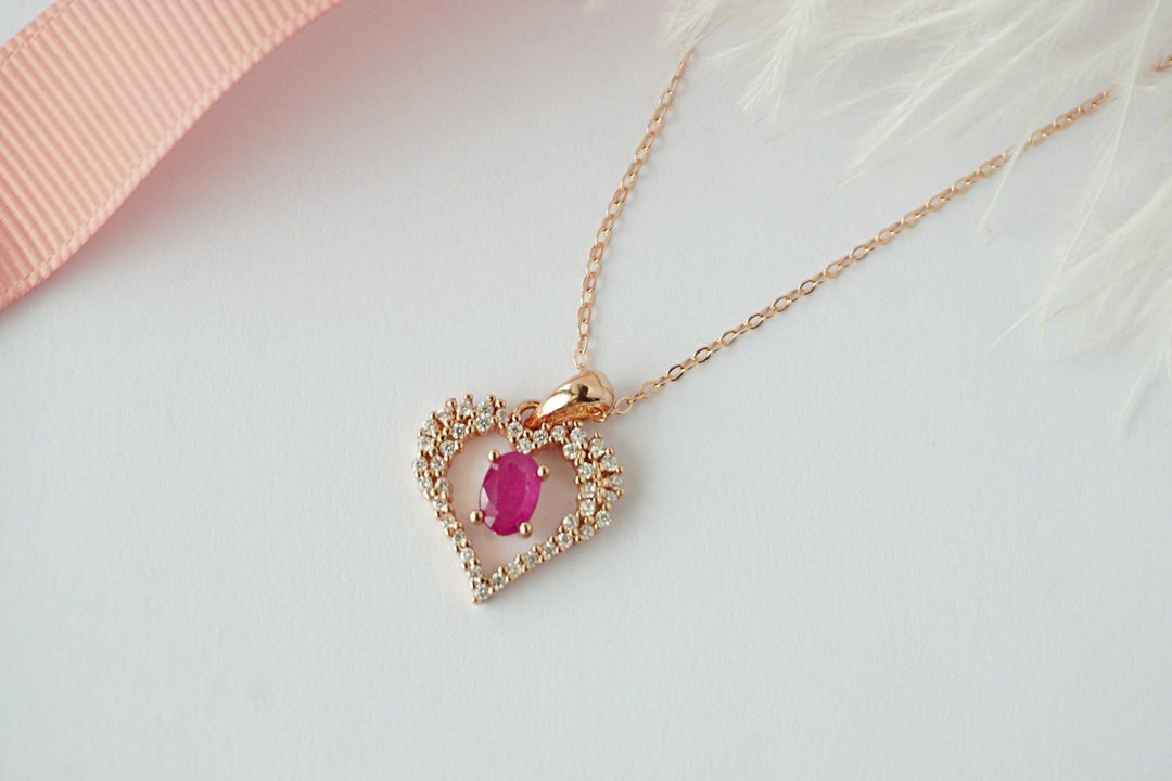 Natural Ruby Necklace Silver 925 with rosegold plated. - 项链 - 纯银 