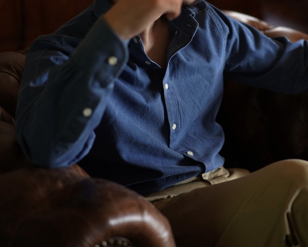 1940-1950s Washed Denim Shirt 水洗丹寧纽扣领衬衫 無性別穿搭 - 男装上衣/T 恤 - 棉 蓝色