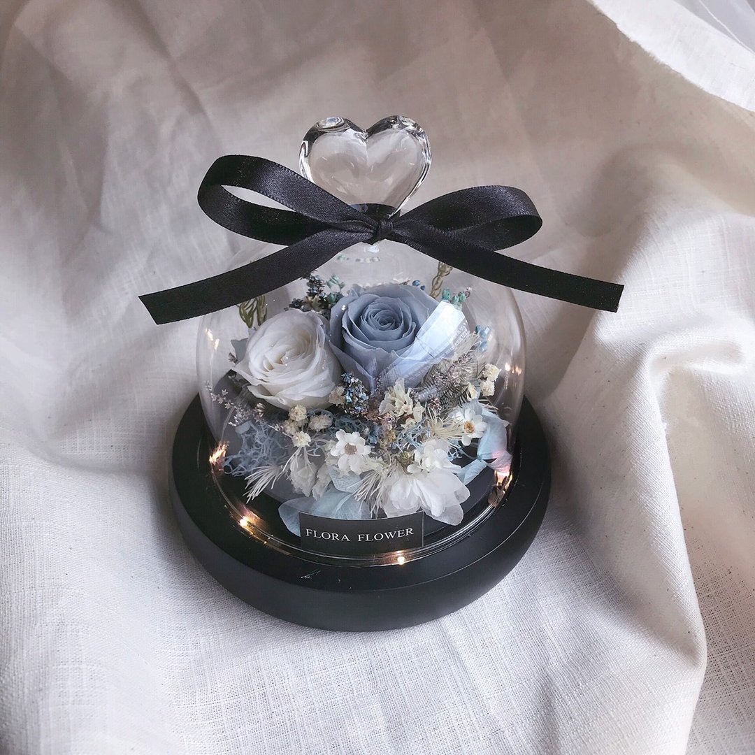 Flora Flower永生花爱心玻璃罩夜灯-灰蓝 - 灯具/灯饰 - 植物．花 白色