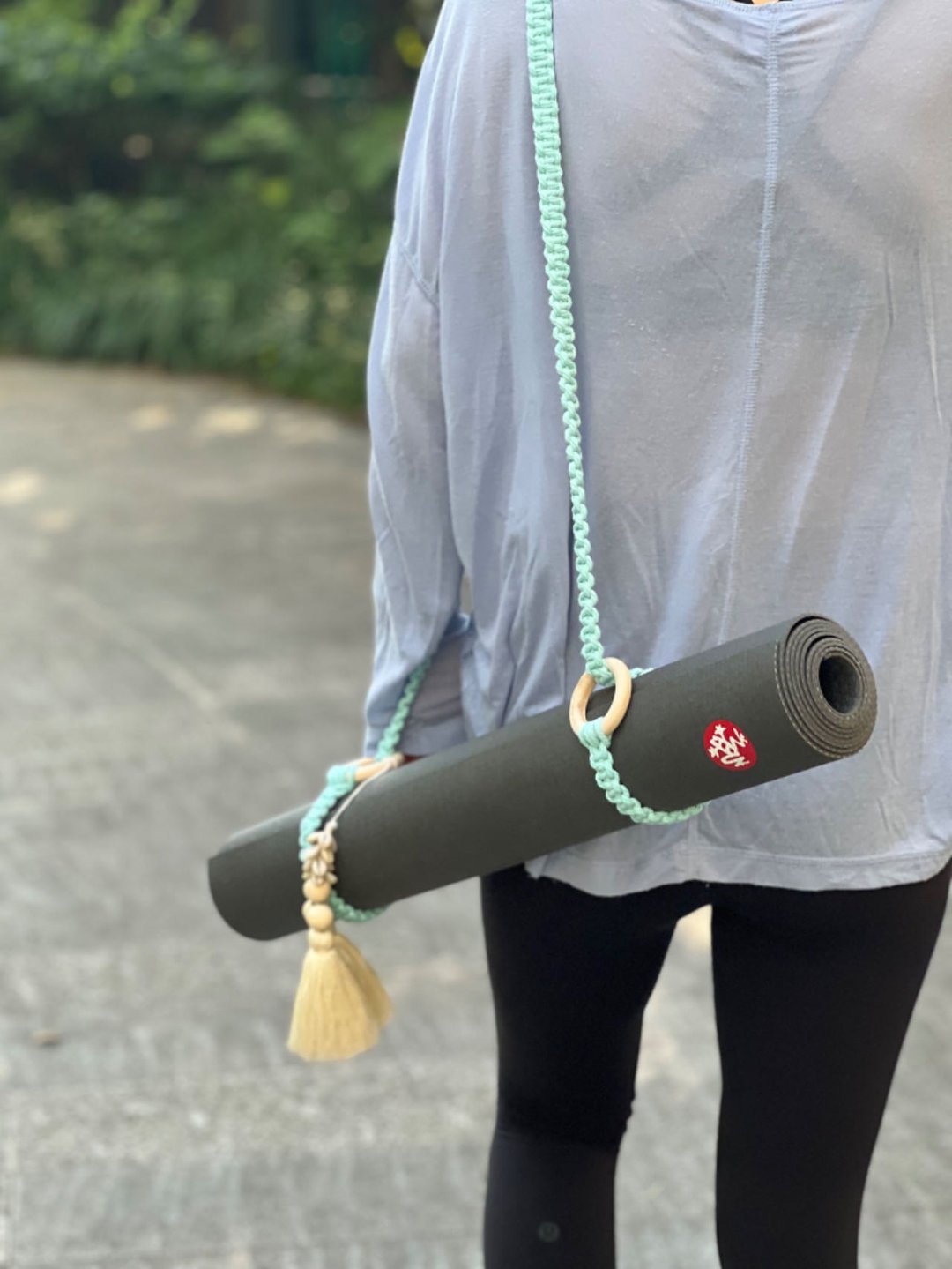 波西米亚风格流苏 瑜伽垫普拉提垫背带绑带 - 运动配件 - 棉 蓝色