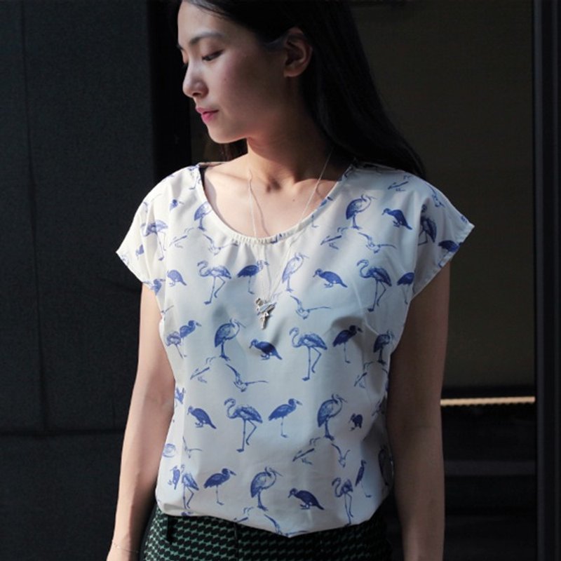 GT鸟类图鉴上衣(预购) - 女装上衣 - 棉．麻 白色