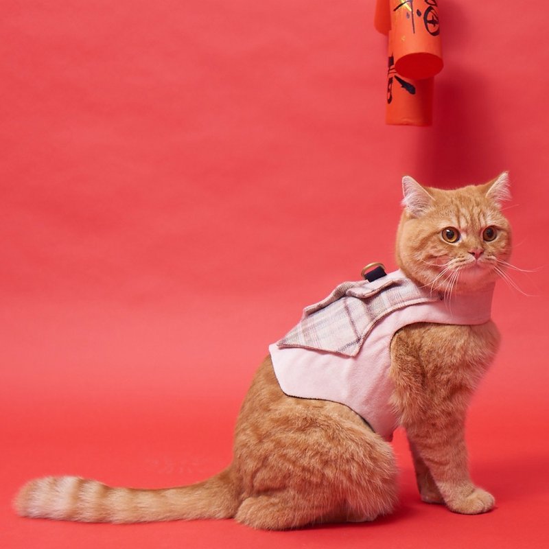 胸背衣 富贵好运到 天鹅绒x粉红羊毛格纹 S/L (XS/M完售) - 衣/帽 - 棉．麻 