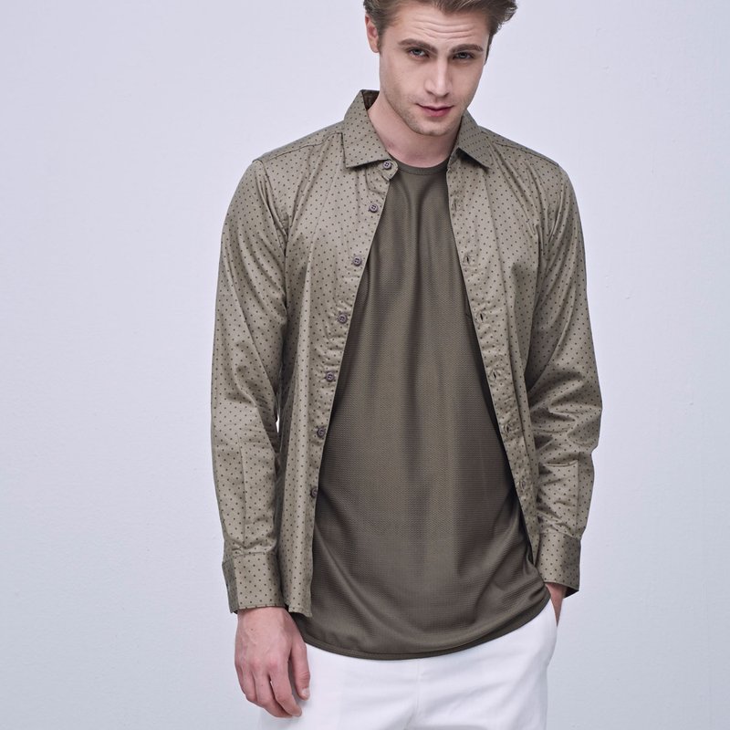 Stone@S print shirt / 点点 小圆点 印花 卡其 衬衫 - 男装衬衫 - 棉．麻 卡其色