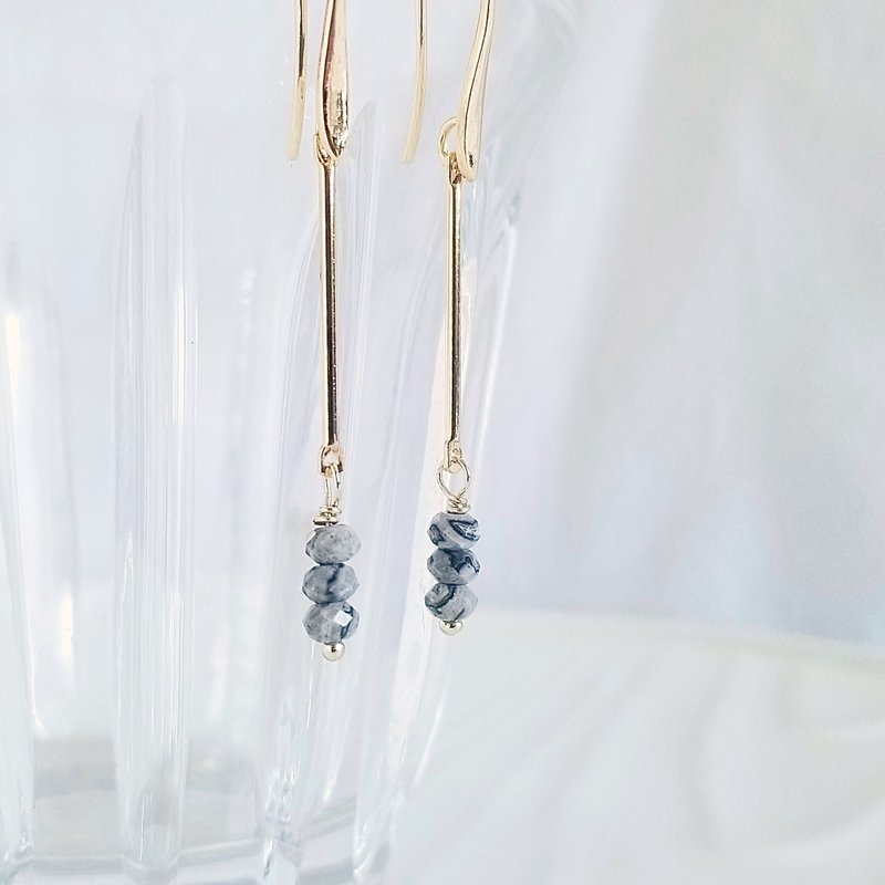地图石简约垂坠长耳环耳勾 | 灵气开运小物 清理负面情绪 - 耳环/耳夹 - 水晶 灰色
