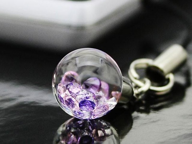Bijou glass Ball Strap or Earphone Jack Purple Rose Pink - 其他 - 玻璃 紫色