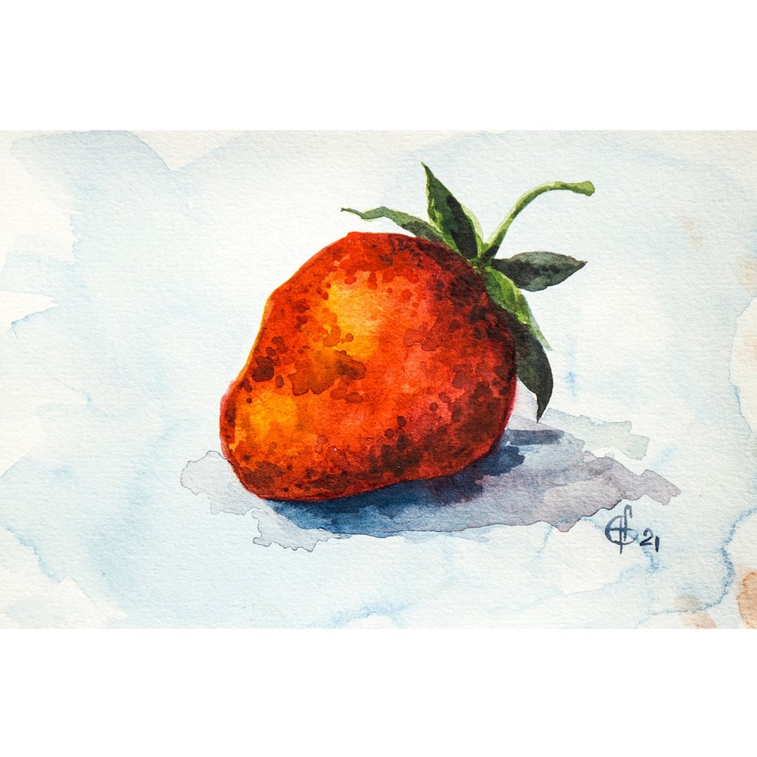Strawberry Painting Kitchen Still Life Original Art Berry Watercolor Painting - 海报/装饰画/版画 - 纸 红色