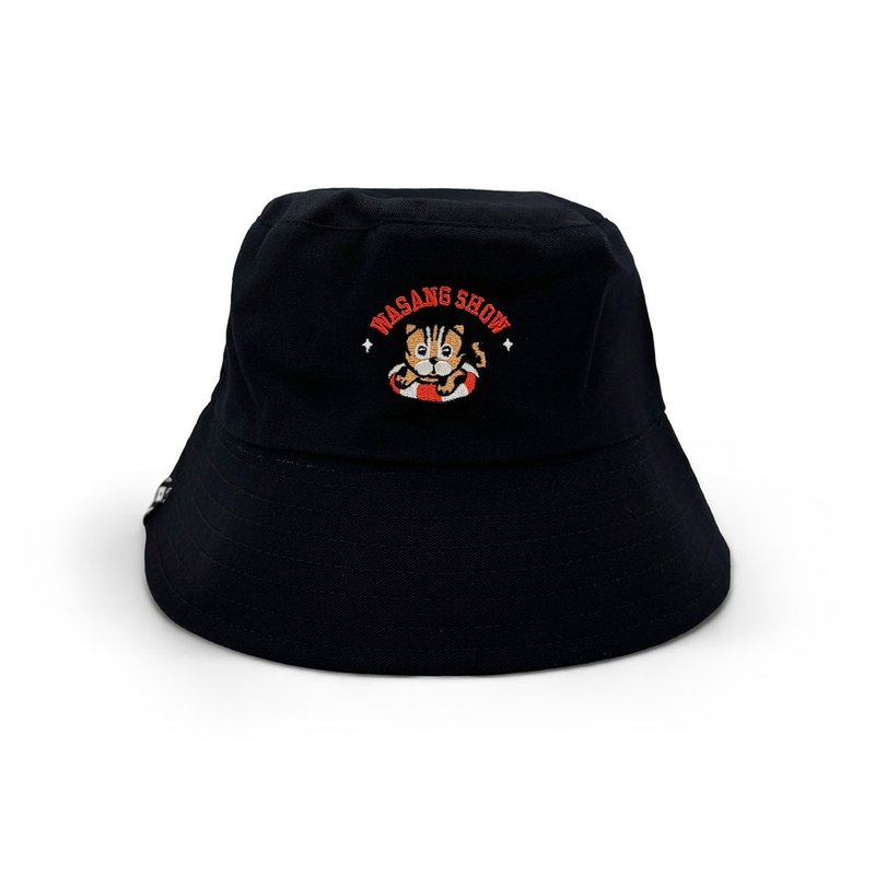 【漂浮热浪岛】 石虎游泳渔夫帽(黑) - 帽子 - 棉．麻 黑色