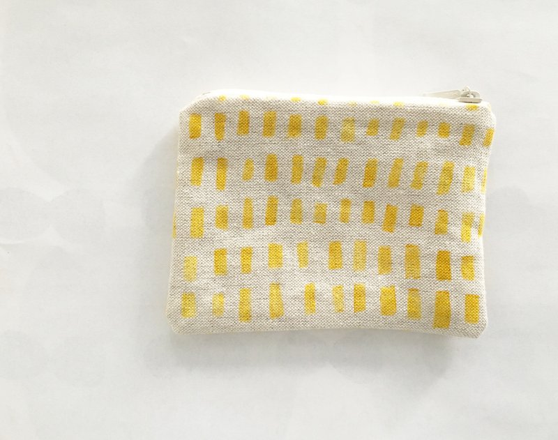 moshimoshi | 麻布小物包 - 黄方块 - 零钱包 - 棉．麻 