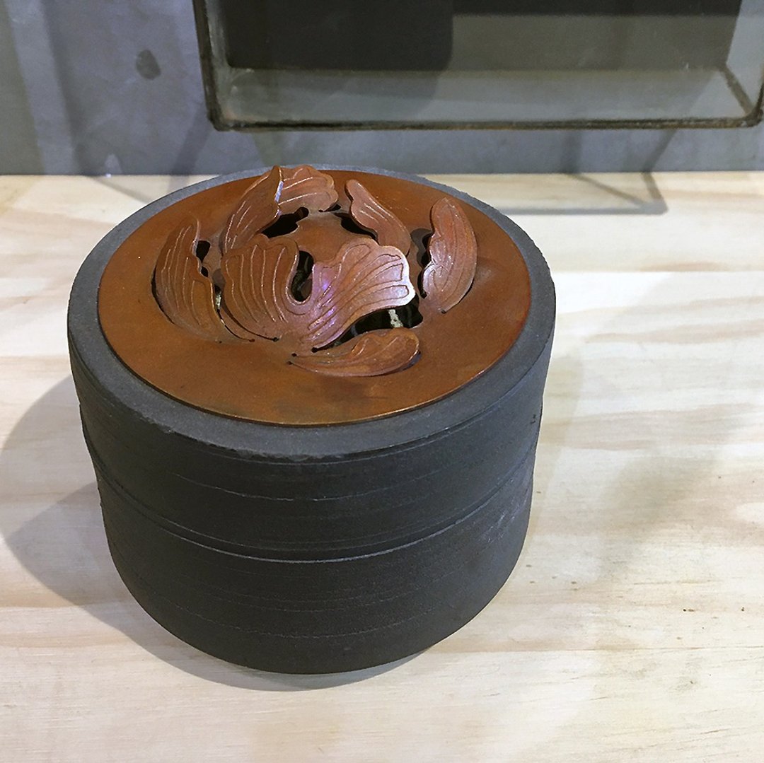 薰香炉~烟花岁月/牡丹~红铜煮色搭陶器质感,金工工艺师创作单品 - 香薰/精油/线香 - 铜/黄铜 