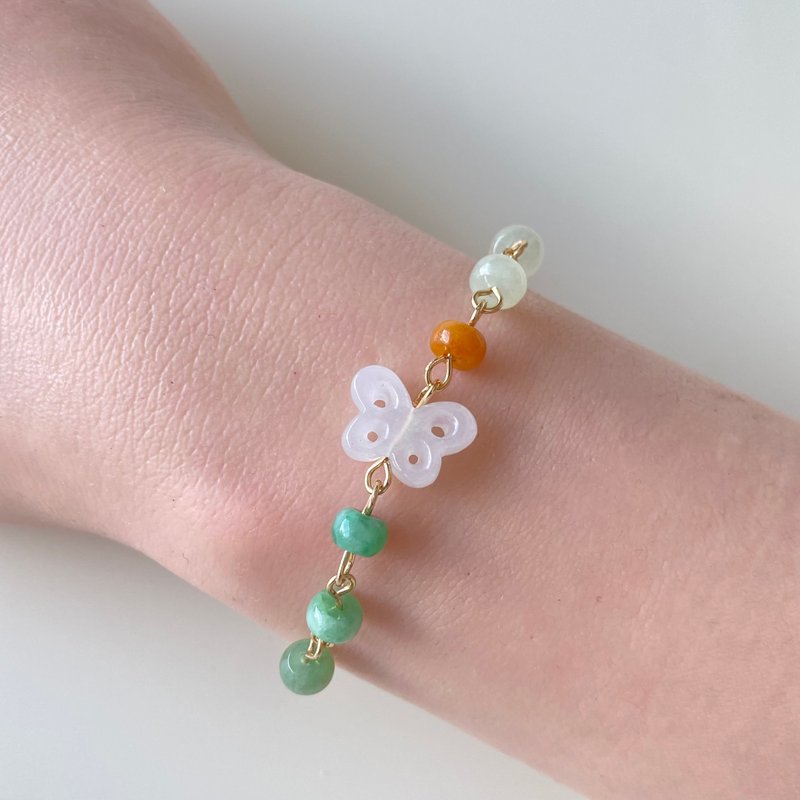 白翡蝴蝶翡翠手链 | 天然缅甸玉A货翡翠 - 手链/手环 - 玉石 白色