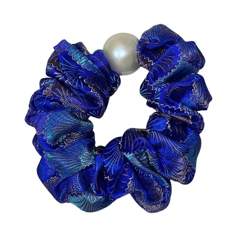锦浪汐 中尺寸带饰 珍珠织锦缎发圈 发束 大肠圈 发带 发绳 - 发饰 - 丝．绢 蓝色