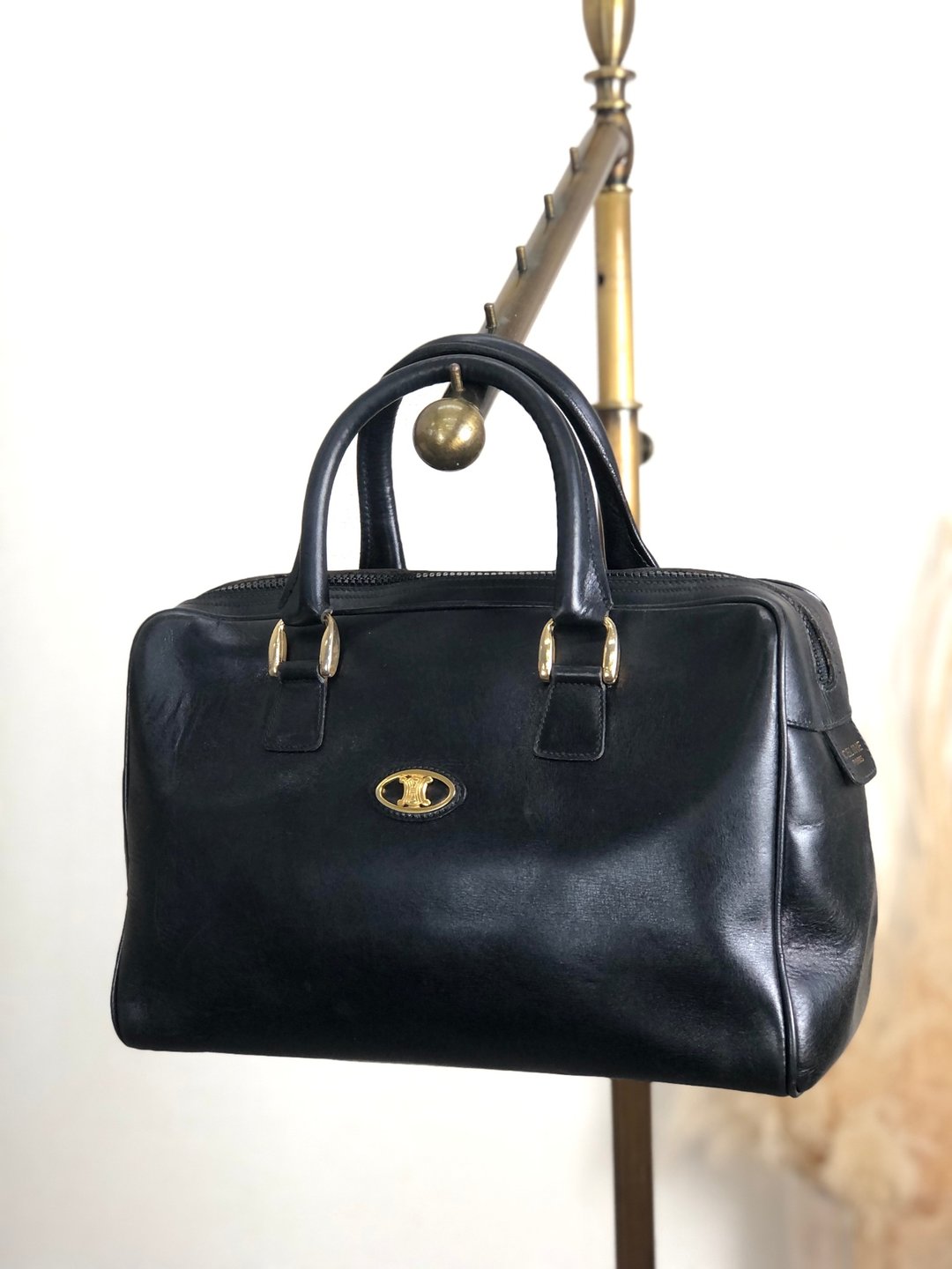 【日本直送，名牌二手包装】CELINE 手提包黑 Blason Leather Boston Vintage Vintage Old pva3th - 手提包/手提袋 - 真皮 黑色
