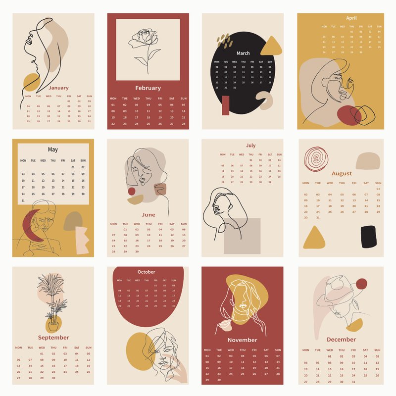 Calendar card 2021 with 5x7 inch 12 month for New Year's gift 2021 - 卡片/明信片 - 纸 粉红色