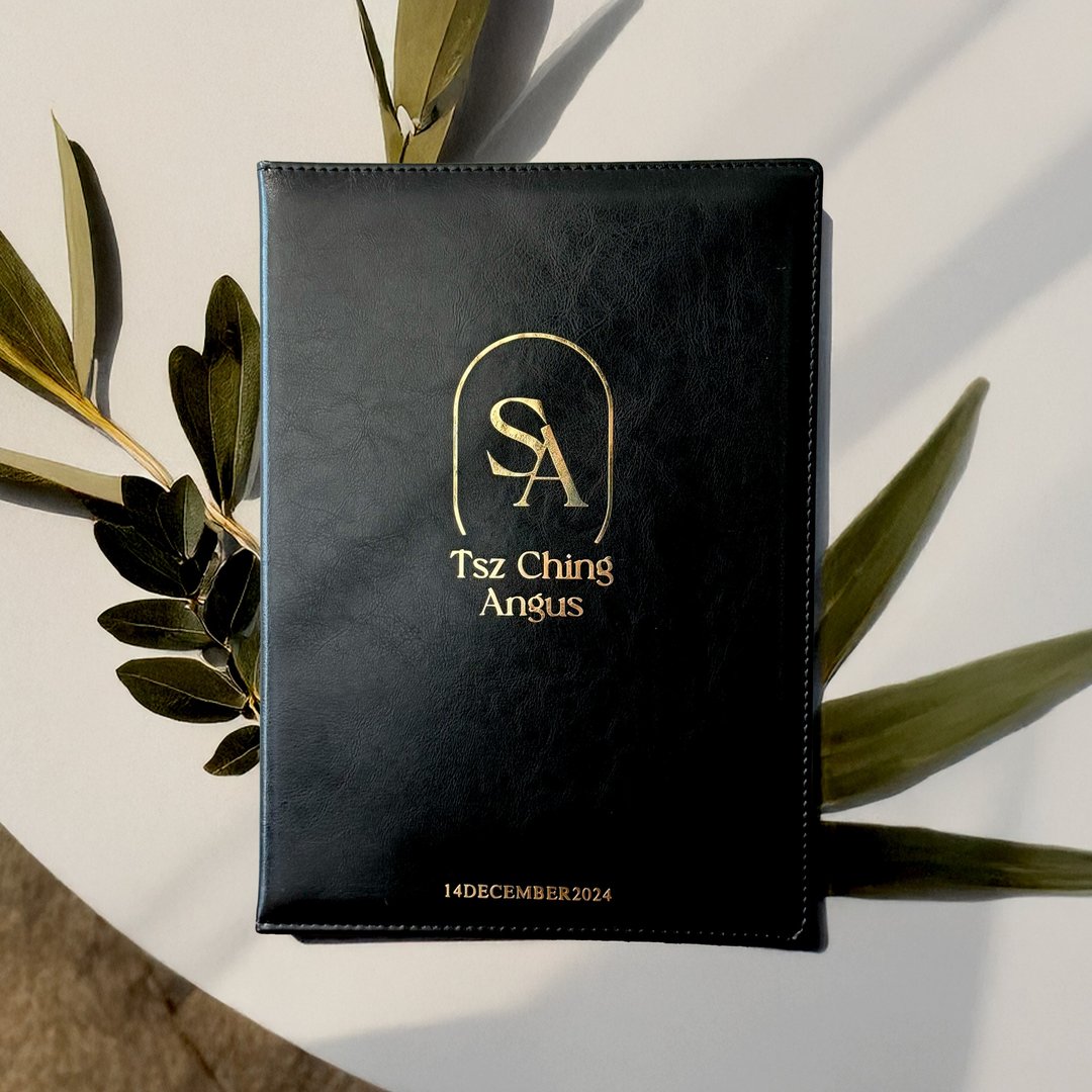 定制logo仿皮烫金结婚证书套 - 婚礼誓言书 - 人造皮革 黑色