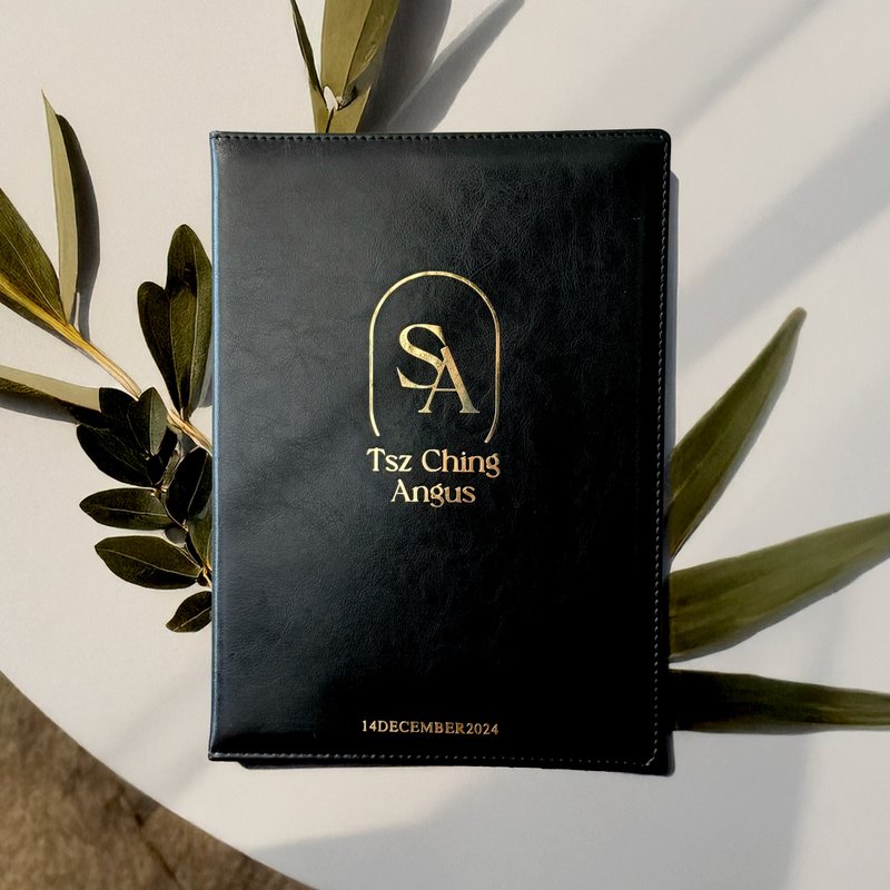 定制logo仿皮烫金结婚证书套 - 婚礼誓言书 - 人造皮革 黑色