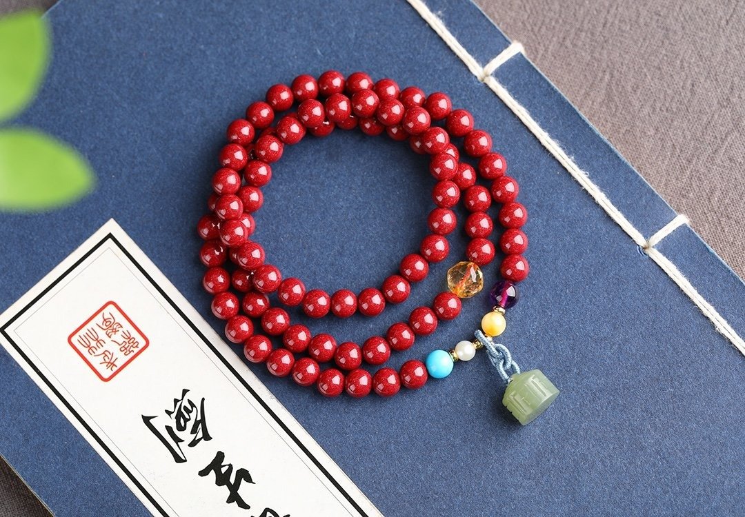 天然原矿朱砂精品紫金砂三圈手链含量95%以上6mm - 手链/手环 - 宝石 