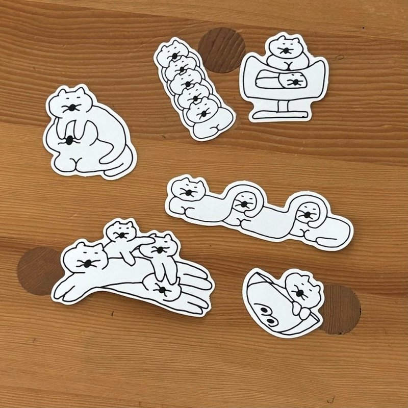现货 - 韩国 SUSSTORE - 窝在一起的猫咪 雾面贴纸包 共 6 张 - 贴纸 - 其他材质 白色