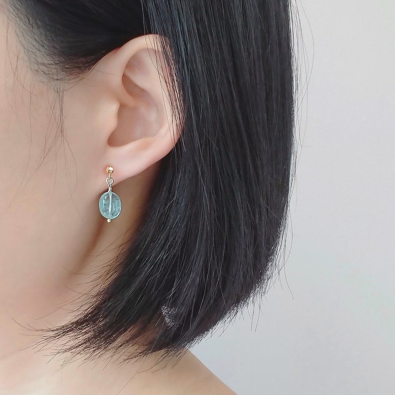 海蓝宝 卵石形 14K GF 包金 小垂坠耳环 | 蓝色绿柱石 - 耳环/耳夹 - 半宝石 蓝色