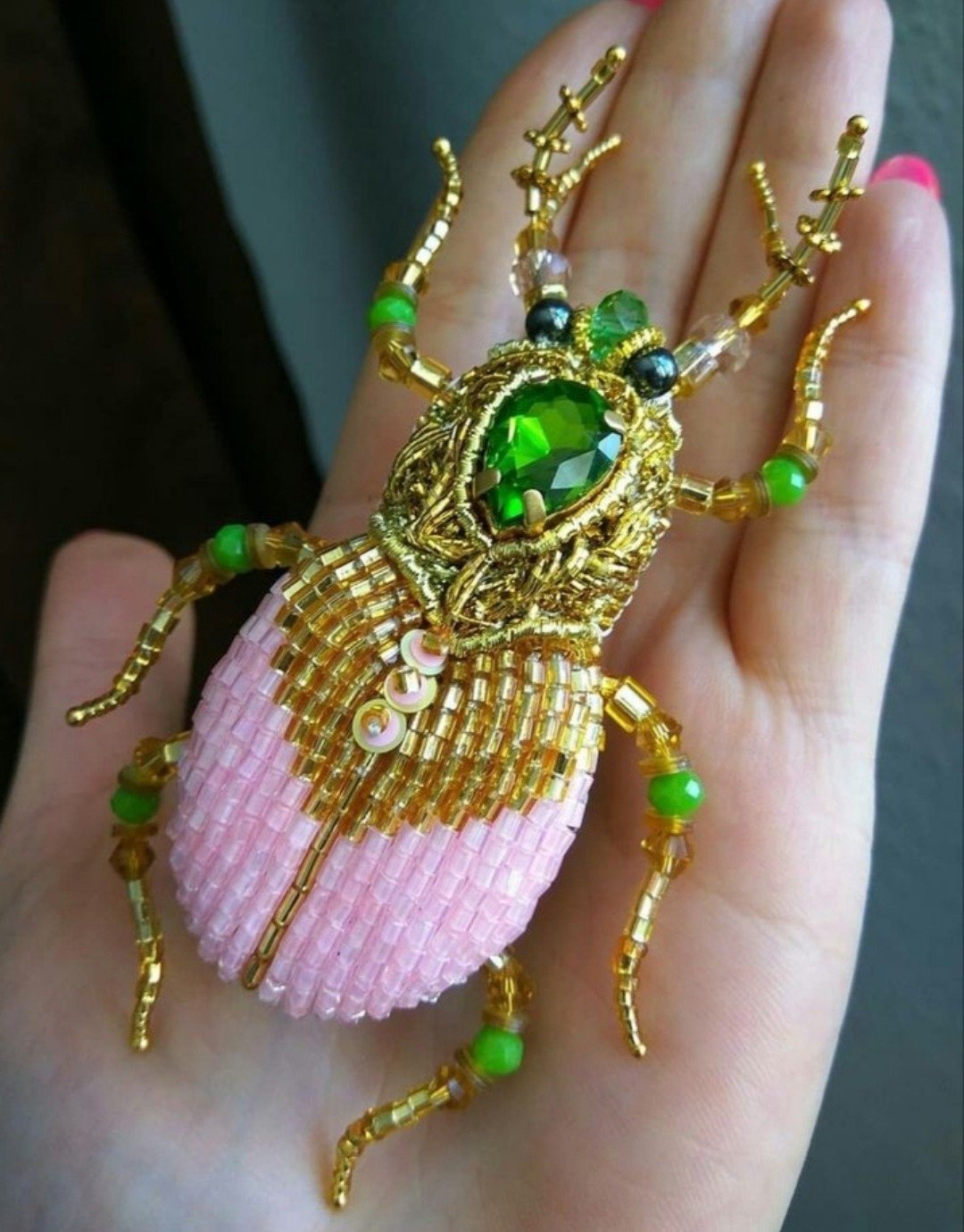 Insect Brooch, Insect Pin, Scarab Brooch, Dung Beetle Brooch, Bug Pin, Bug Jewel - 胸针 - 绣线 粉红色