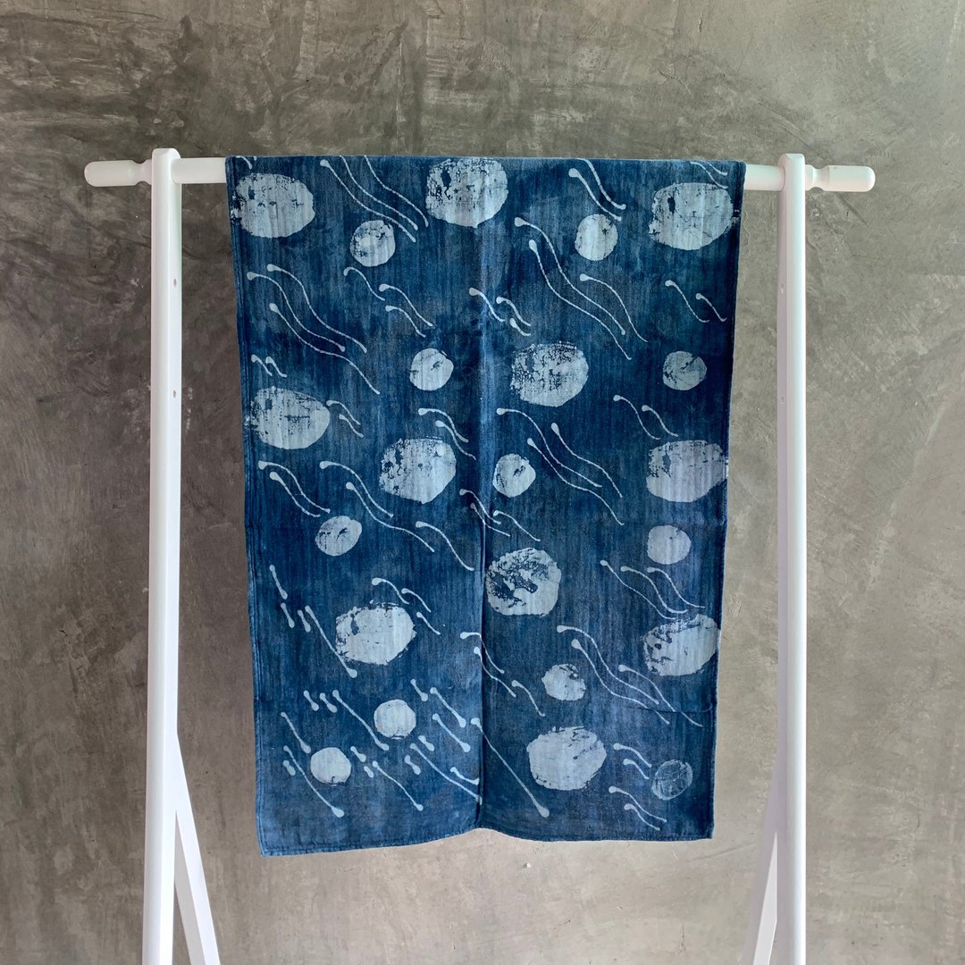 Indigo batik shawl - 丝巾 - 棉 