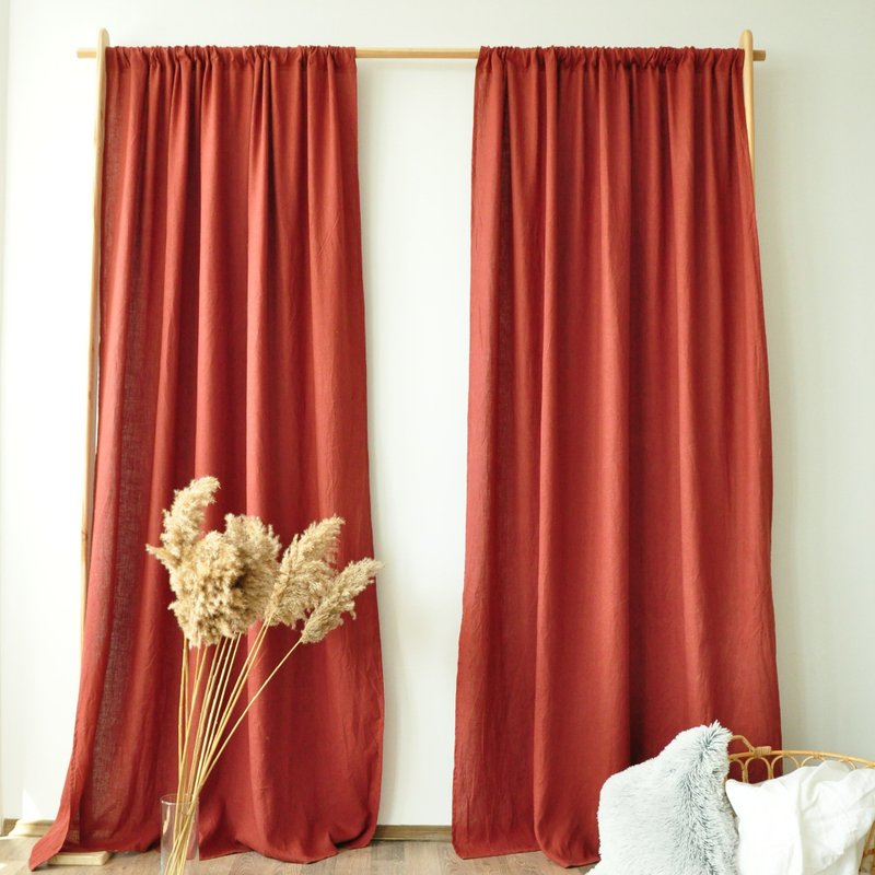 Redwood regular and blackout linen curtains / Custom curtains / 2 panels - 门帘/门牌 - 亚麻 红色