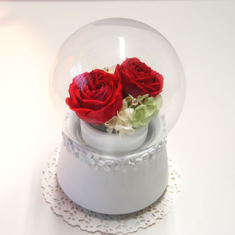 《NEW》白色花边 不凋花小蔷薇  玻璃水晶球音乐田园玫瑰花花礼  ( 桃粉色) - 植栽/盆栽 - 玻璃 粉红色