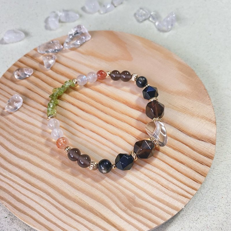 茶晶 金太阳 黑曜石 橄榄石 白月光 || 贵人 招财 辟邪 水晶手链 - 手链/手环 - 水晶 黑色