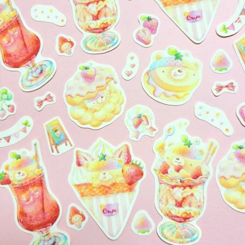 草莓熊甜点 拼贴式贴纸 - 贴纸 - 纸 白色