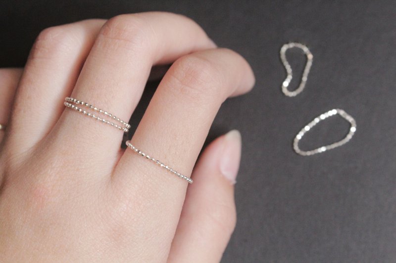 碎钻石 链戒 金银两色 纯银手工戒指 - 戒指 - 纯银 银色