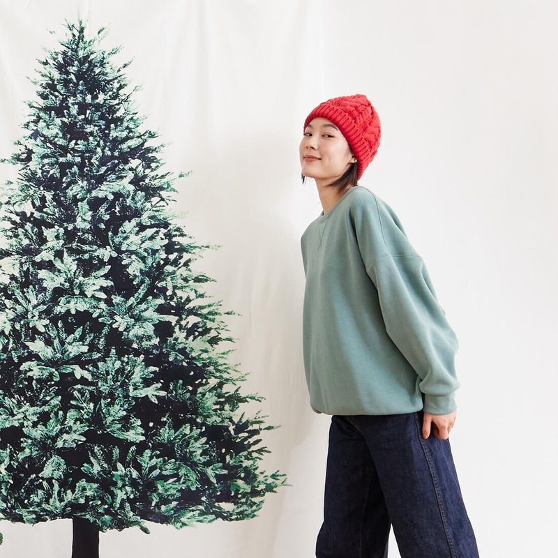 Effie厚磅宽袖摇粒绒大学T/湖绿 - 中性连帽卫衣/T 恤 - 棉．麻 绿色