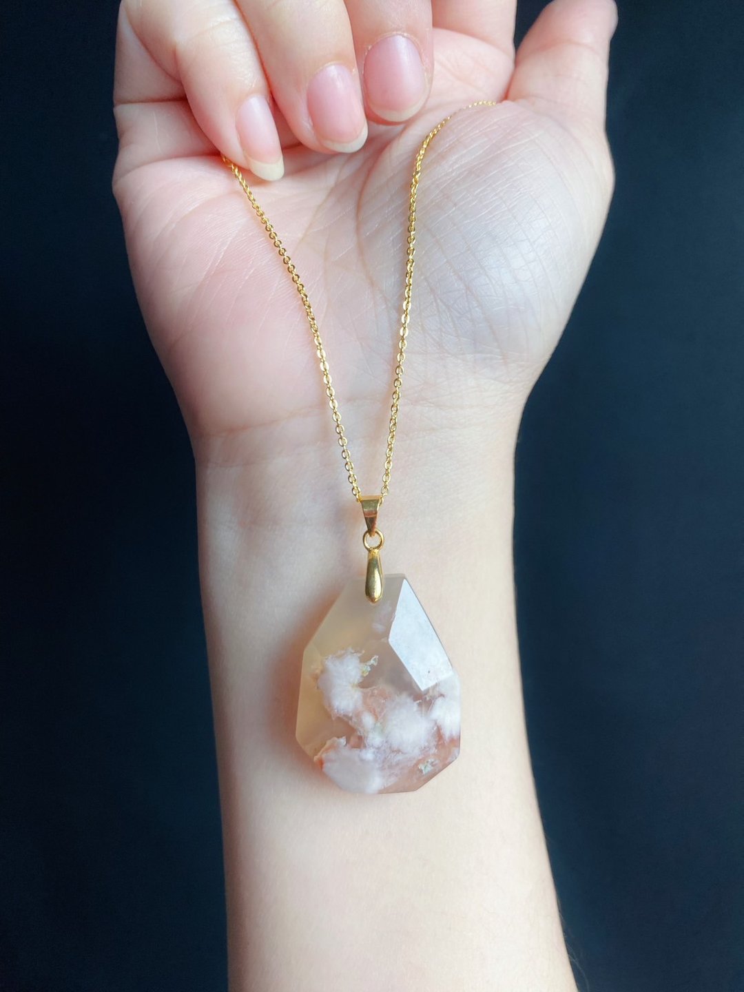 孤品 樱花玛瑙 超美 钻石 水中花 项链 闺密 天然石 礼物 - 项链 - 水晶 橘色