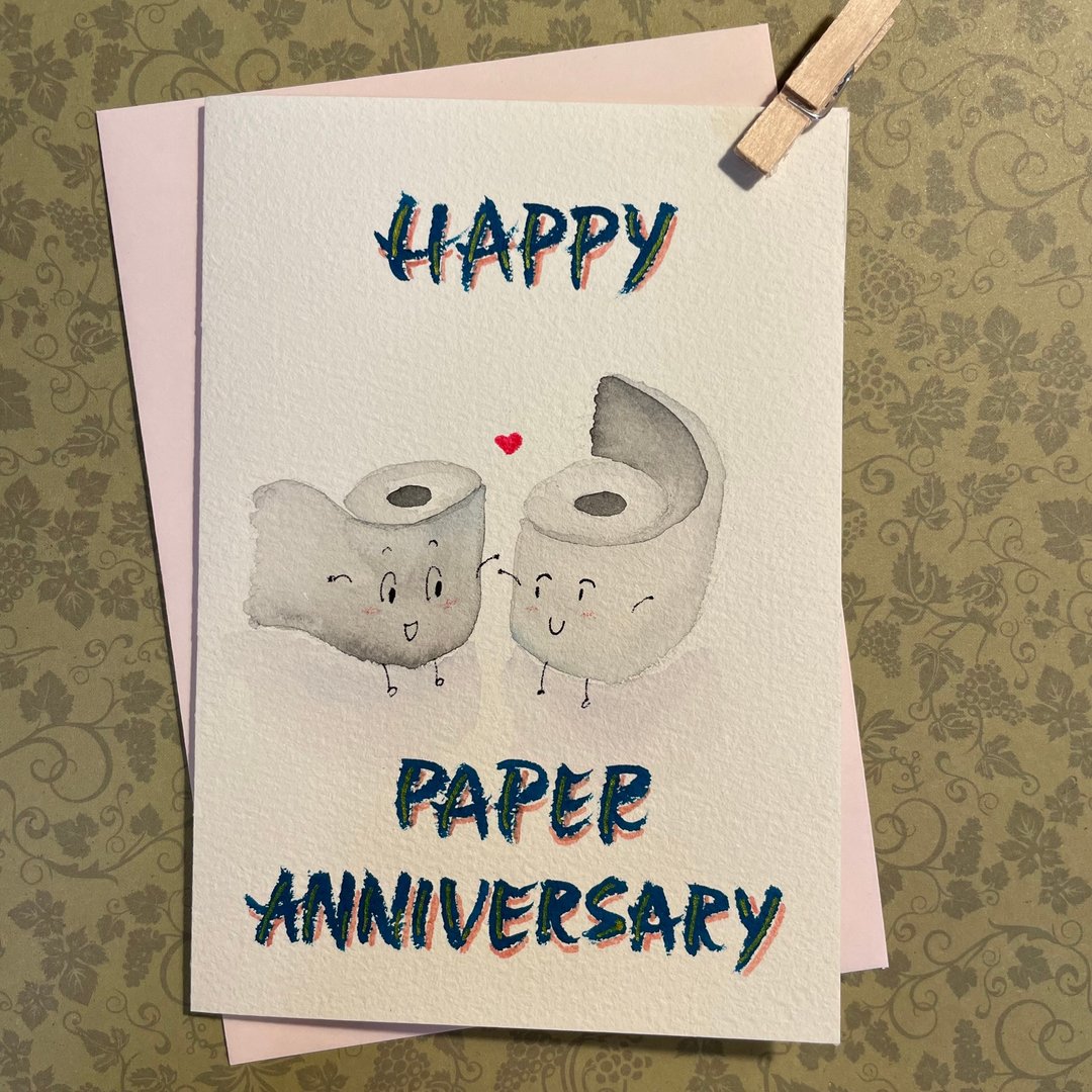 自家制结婚一周年纪念卡 - 纸婚快乐 - 卡片/明信片 - 纸 多色
