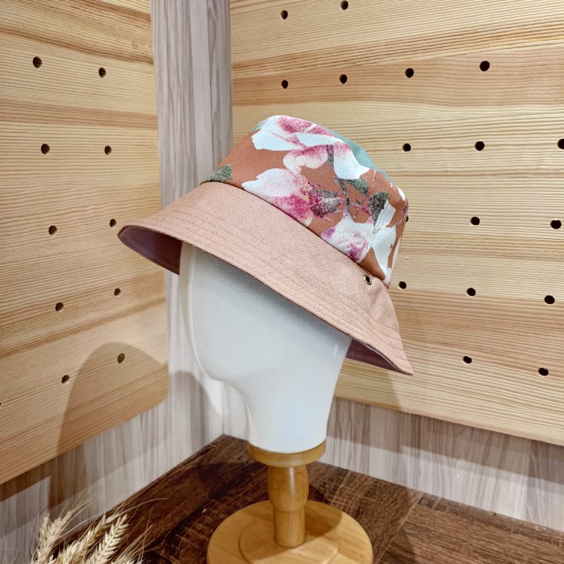 小牛村 手工帽 遮阳帽 渔夫帽 卡其 现货 / 气质粉花 - 帽子 - 棉．麻 粉红色