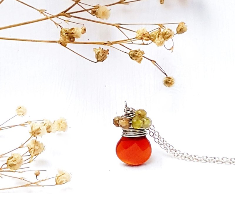 <宠爱系列-热情>红玛瑙 碧玺 925纯银项链 定制化 七夕 圣诞节 - 项链 - 水晶 红色