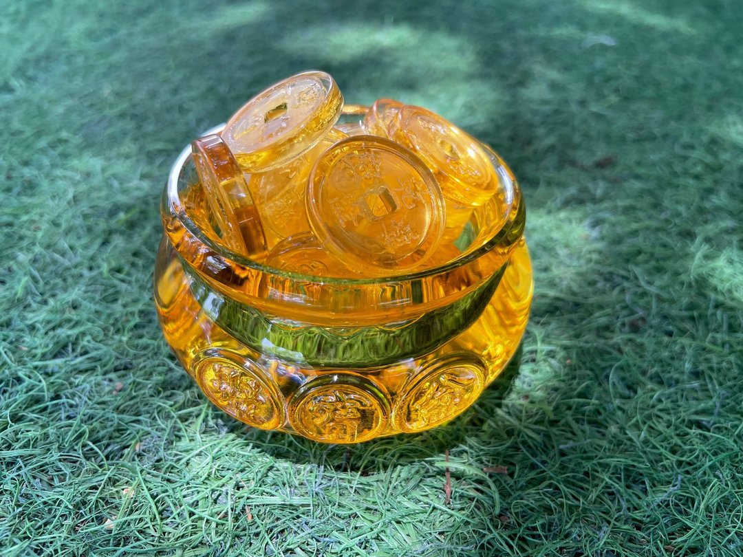 水晶玻璃 招财 琉璃聚宝盆 铜钱硬币 聚财 - 摆饰 - 玻璃 