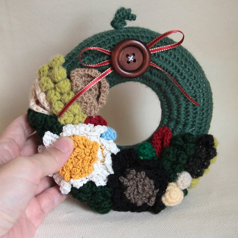 手钩毛线 耶诞礼物 装饰 绿色圣诞花圈 圣诞礼物 节庆布置 - 墙贴/壁贴 - 羊毛 绿色