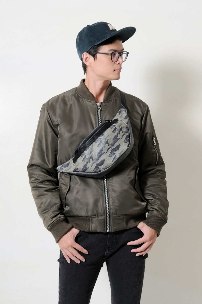 RED CAPACITY-GUERRILLA-手做军绿迷彩防水帆布斜背/侧背/腰包 - 侧背包/斜挎包 - 防水材质 绿色