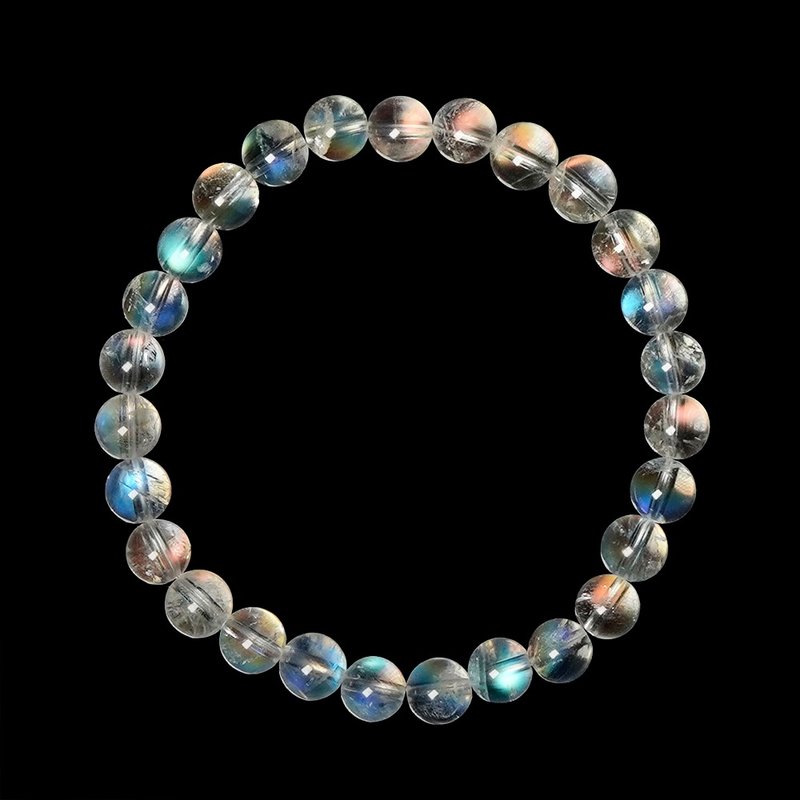 【正佳珠宝】马岛月光 超顶级冰彩虹蓝 6.8-7.3mm 马岛月光石手珠 - 手链/手环 - 半宝石 多色