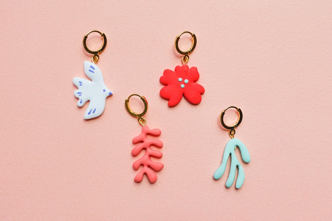 顽系列- Matisse 风格耳环组合(可单购) 手工软陶耳环/可改夹 - 耳环/耳夹 - 陶 多色