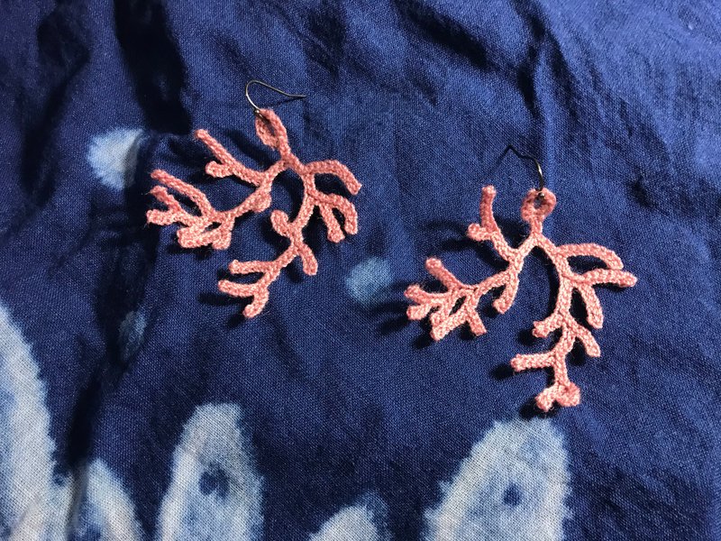 耳環/耳夾 Coral Earrings crochet - 耳环/耳夹 - 贵金属 粉红色