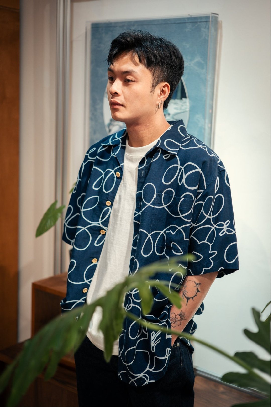 GOC Studio 靛蓝染色图案衬衫 - 田野盛放 - 男装衬衫 - 棉 蓝色
