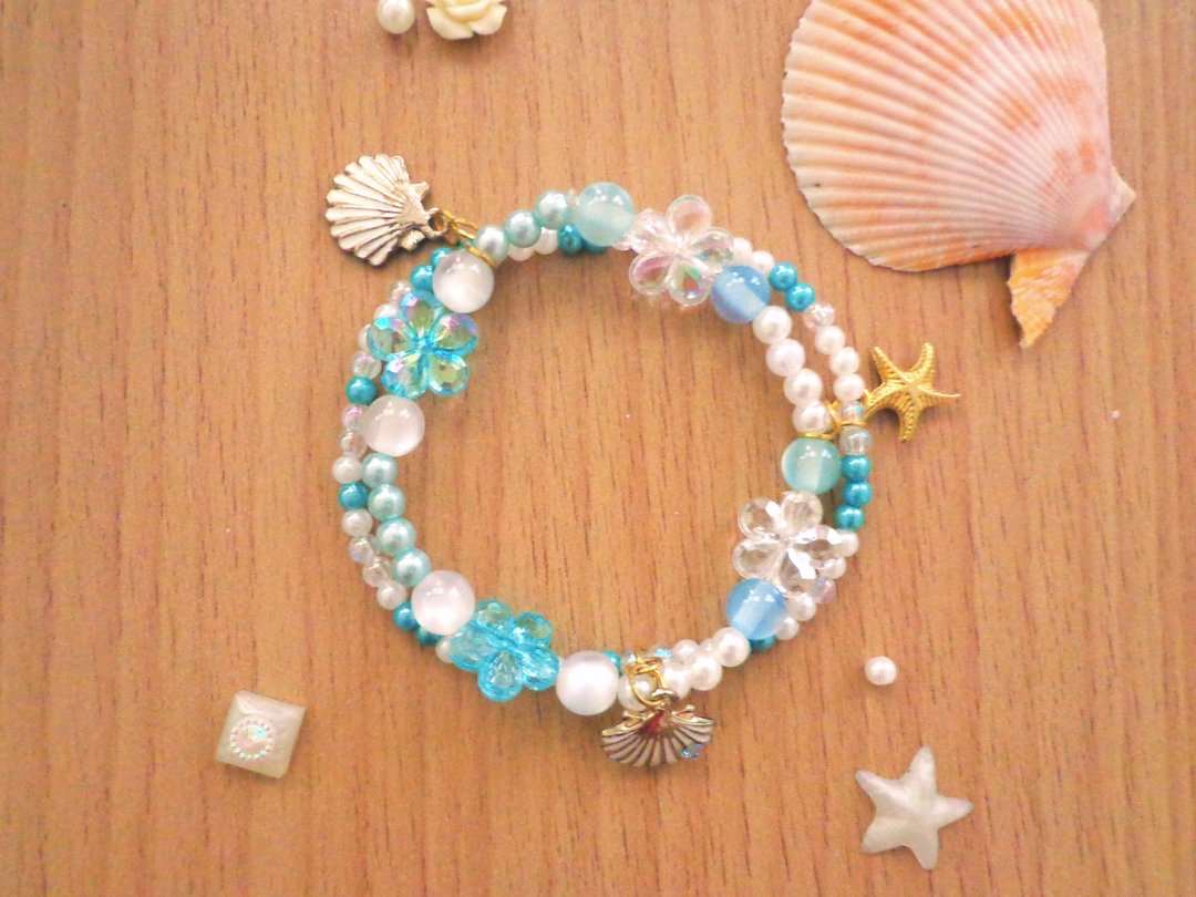 Blue Sky and Sea and Ocean Beauty Bracelet in 2 Threads Breezy on the Beach - 手链/手环 - 其他材质 蓝色