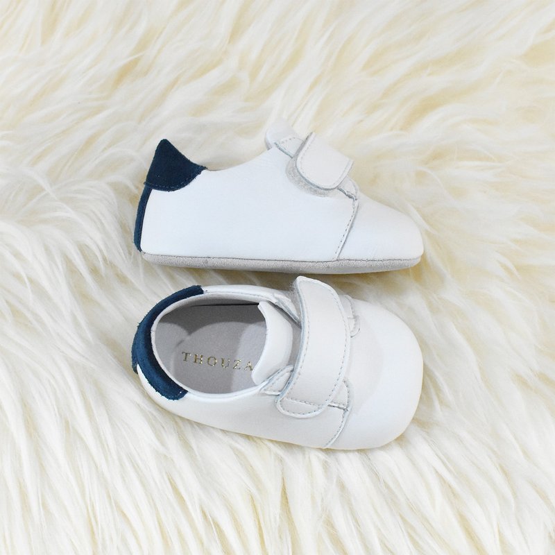 海军蓝帅气婴儿小白鞋 / 手工学步鞋 / 定制烙印 / 订制 / 礼物 - 婴儿鞋 - 真皮 蓝色