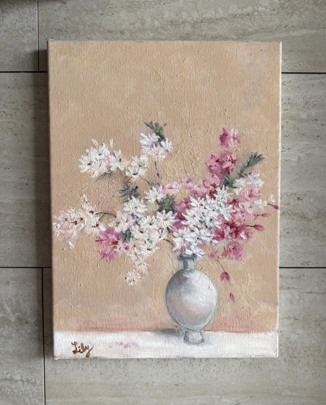 柔光花语 - 粉白花卉油画 手绘原作 - 海报/装饰画/版画 - 棉 