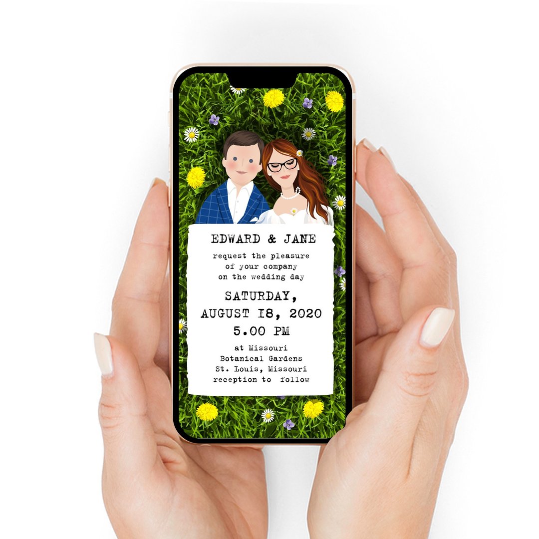 Custom digital portrait wedding invitation. Fancy couple wedding invitations. - 电子喜帖/贺卡/邀请函 - 其他材质 